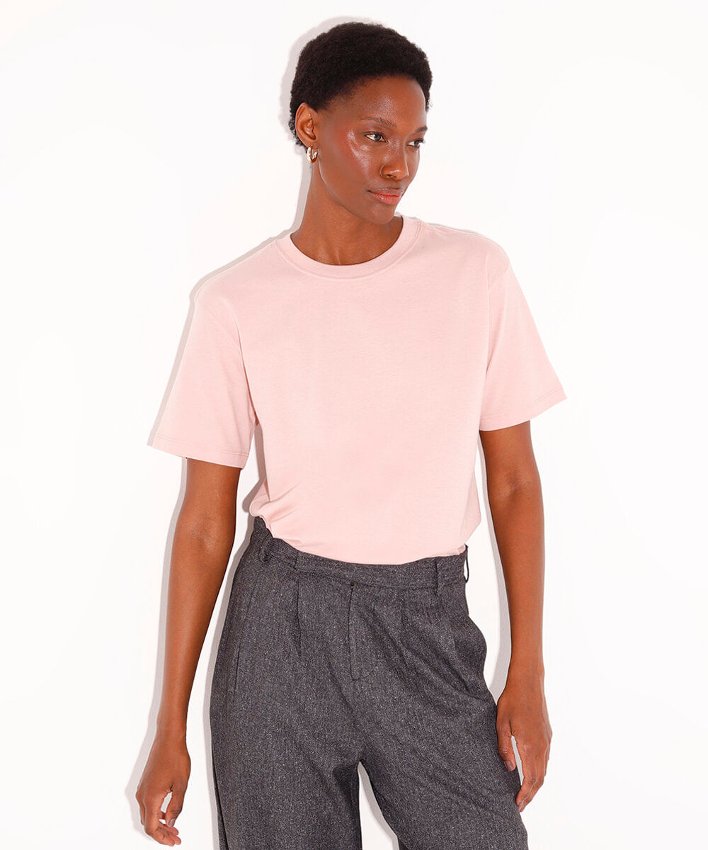 camiseta básica de algodão mindset rosa