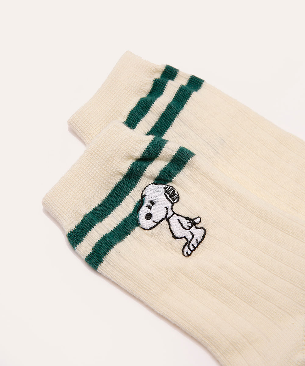 meia infantil cano alto listrada snoopy off white