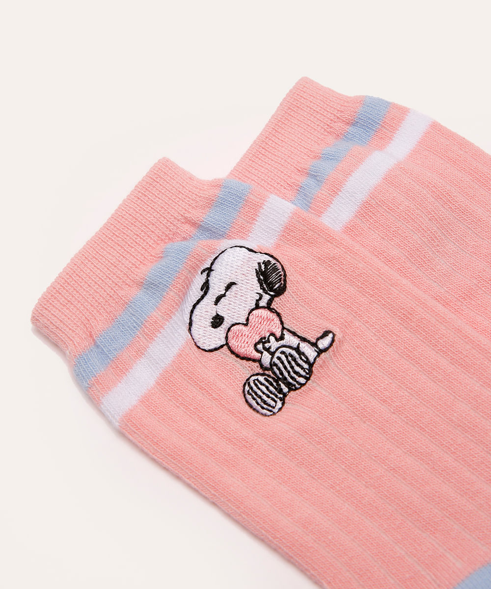 meia infantil cano alto listrada snoopy rosa