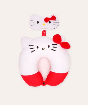 apoio de pescoço com máscara de dormir hello kitty vermelho