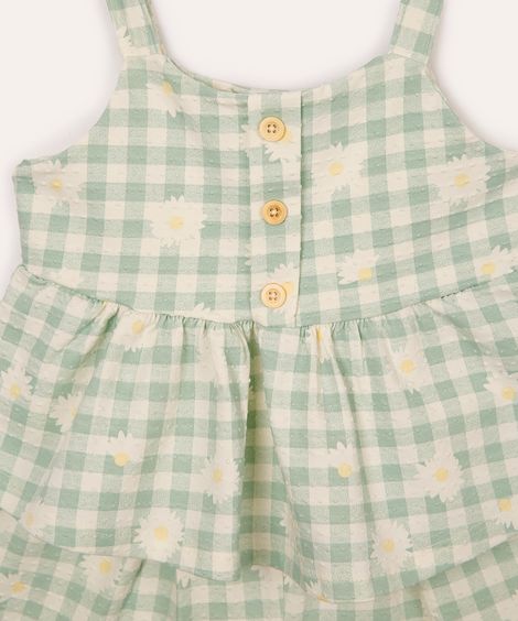 conjunto curto infantil xadrez floral texturizado verde