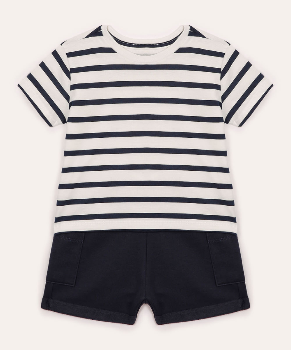 conjunto infantil de algodão listrado azul