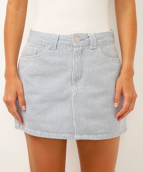 short saia de sarja cintura alta listrado azul