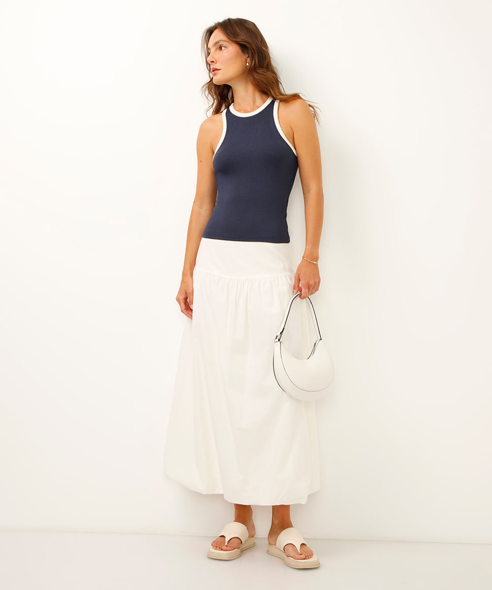 regata de viscose halterneck canelada bicolor azul