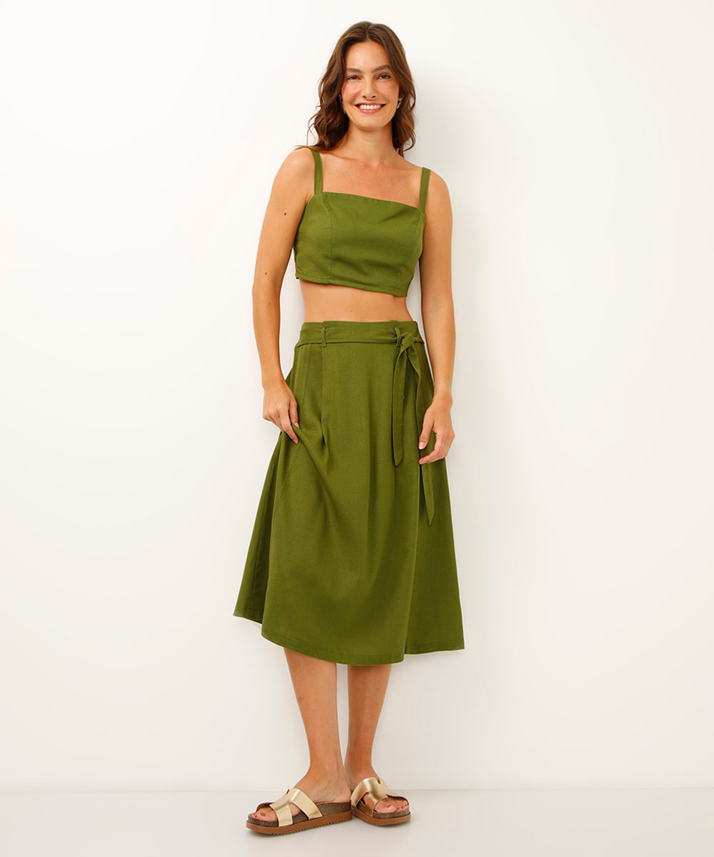 cropped de linho alça fina verde