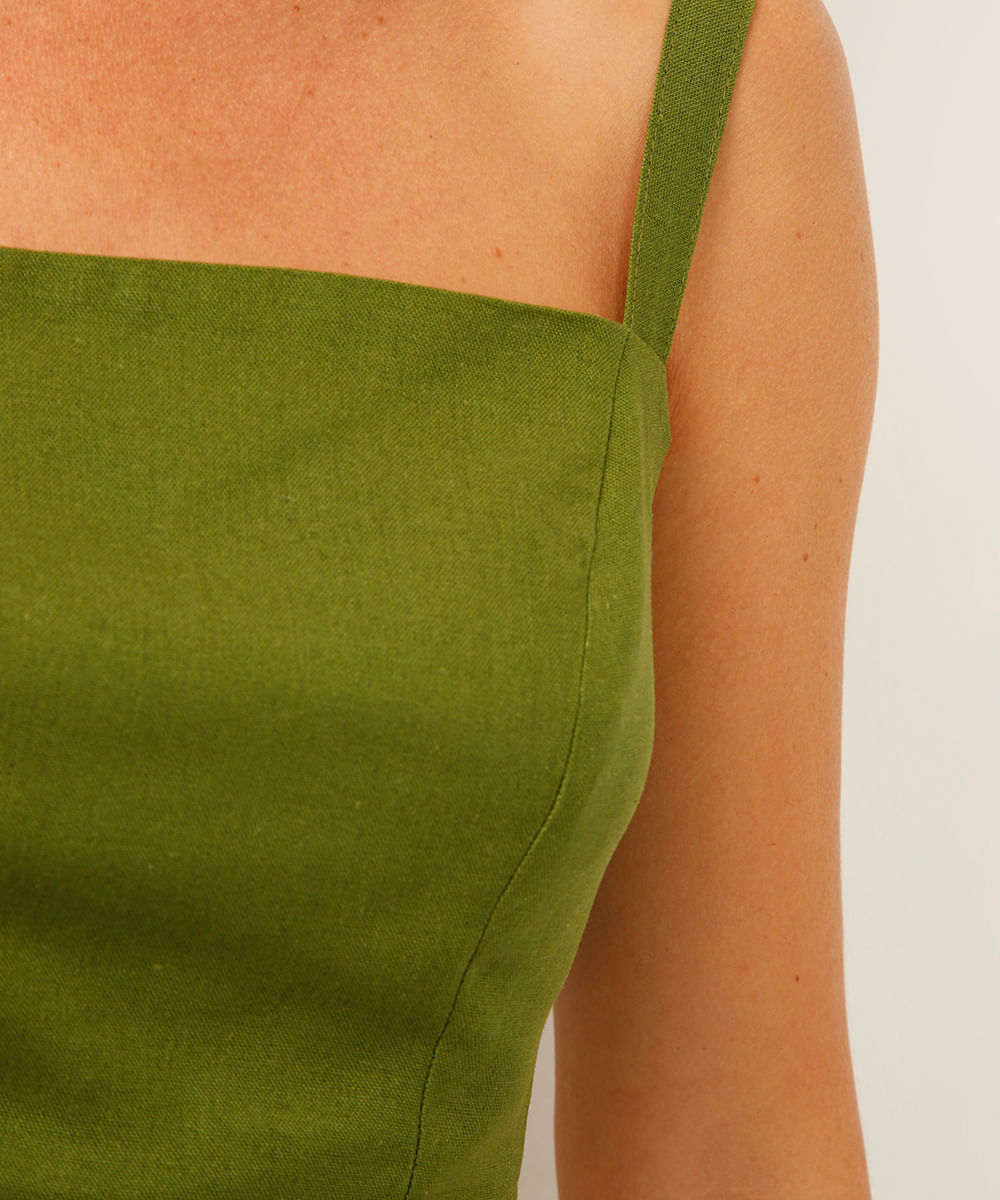 cropped de linho alça fina verde