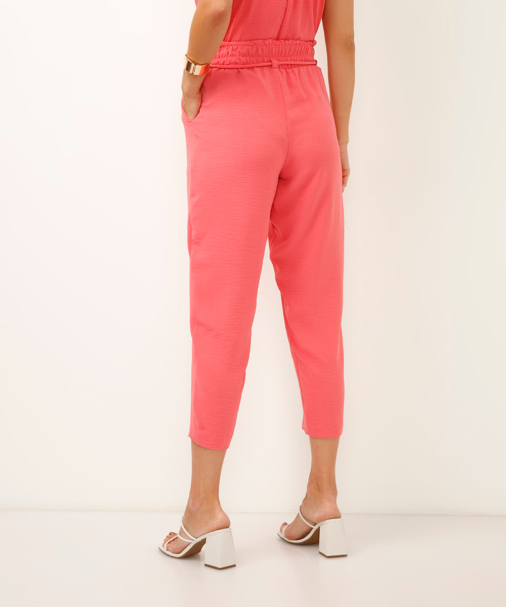 calça de viscose reta cintura alta rosa