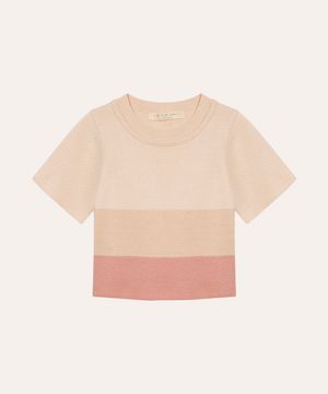 camiseta de tricot infantil manga curta listrada colorida