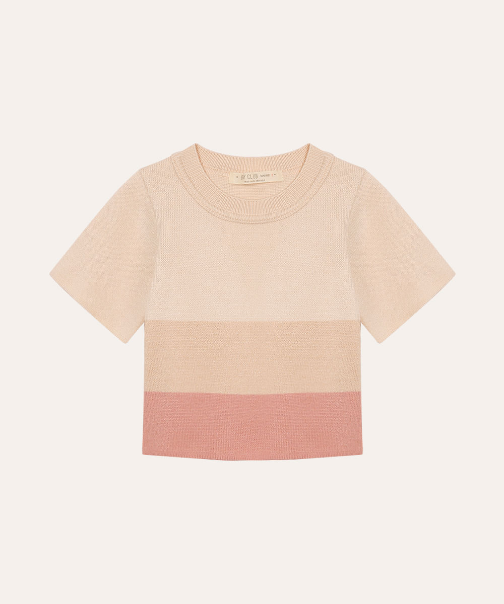 camiseta de tricot infantil manga curta listrada colorida