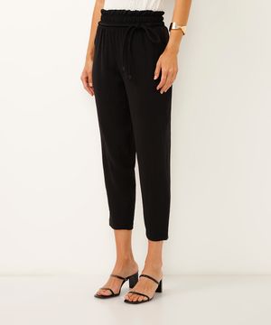calça de viscose reta cintura alta preta