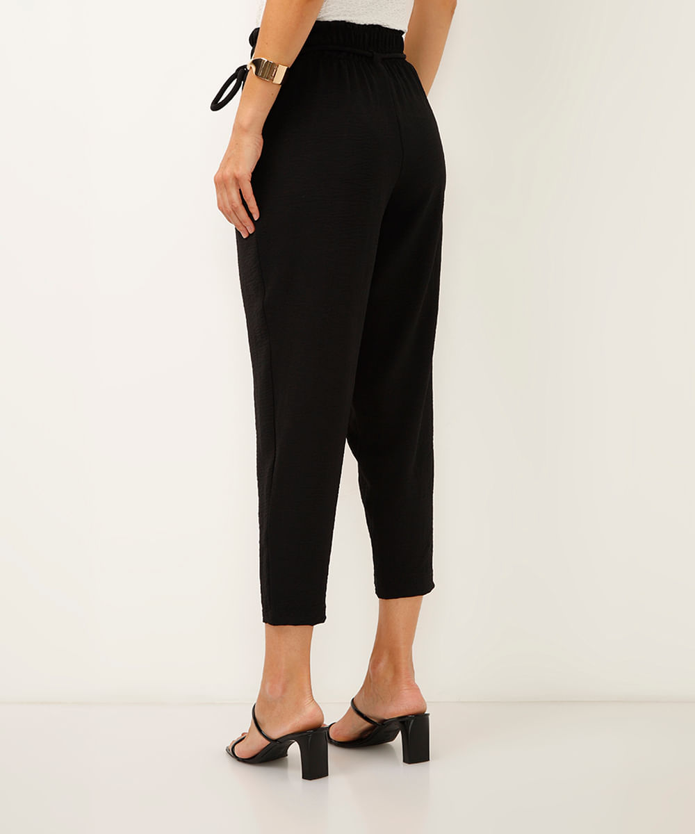 calça de viscose reta cintura alta preta