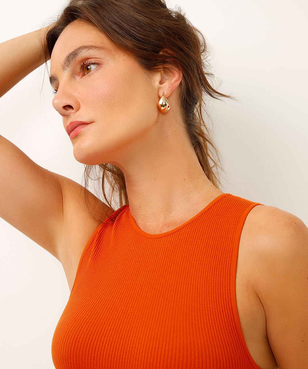 cropped halterneck de poliamida laranja