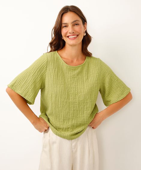 blusa manga curta texturizada verde