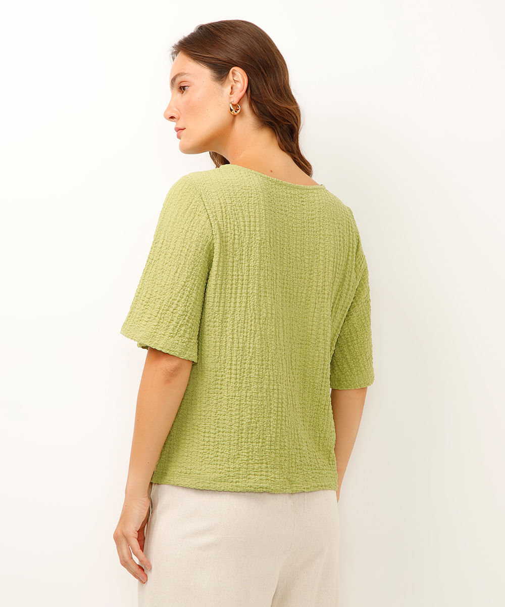 blusa manga curta texturizada verde