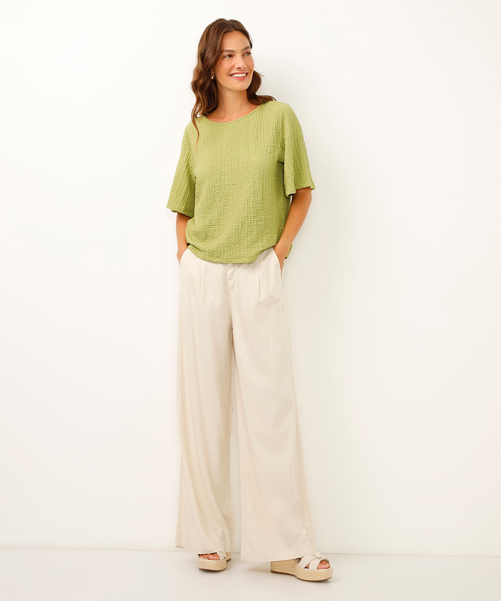 blusa manga curta texturizada verde
