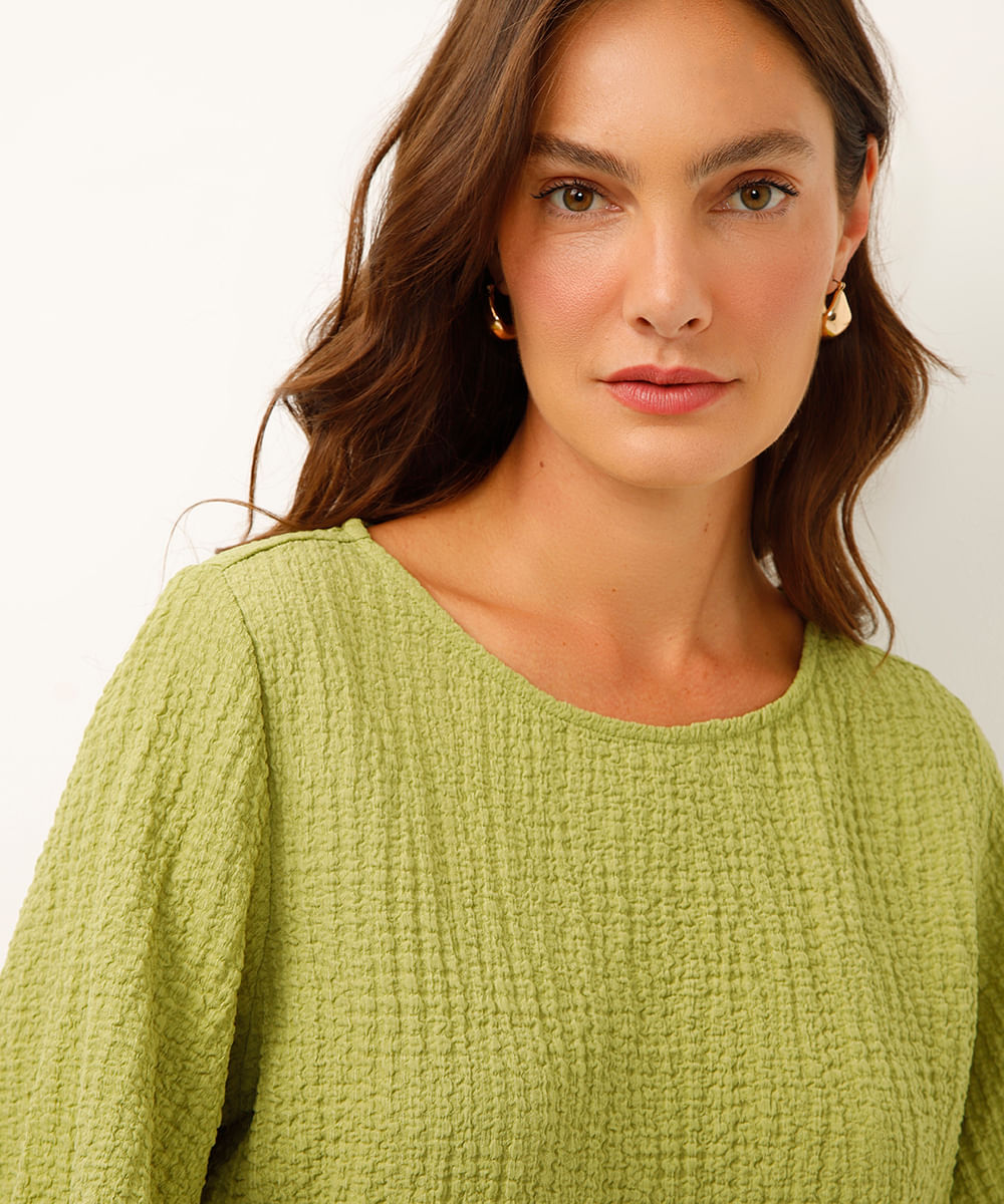blusa manga curta texturizada verde