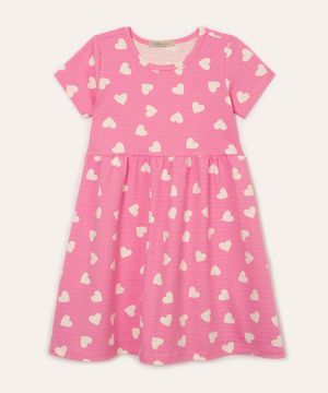 vestido midi infantil corações texturizado rosa