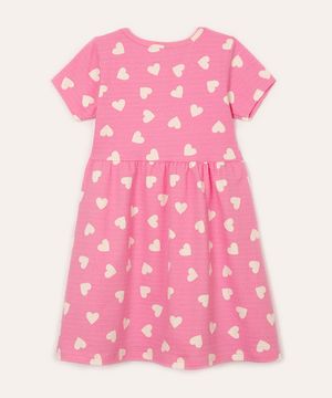 vestido midi infantil corações texturizado rosa