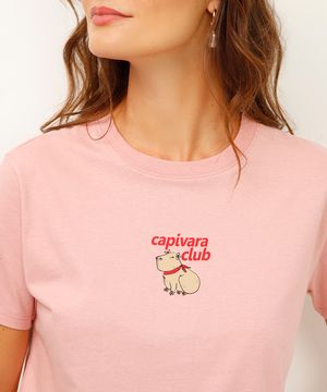 camiseta de algodão manga curta capivara club rosa