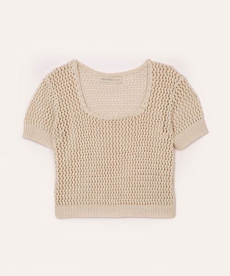 cropped de tricot juvenil texturizado bege