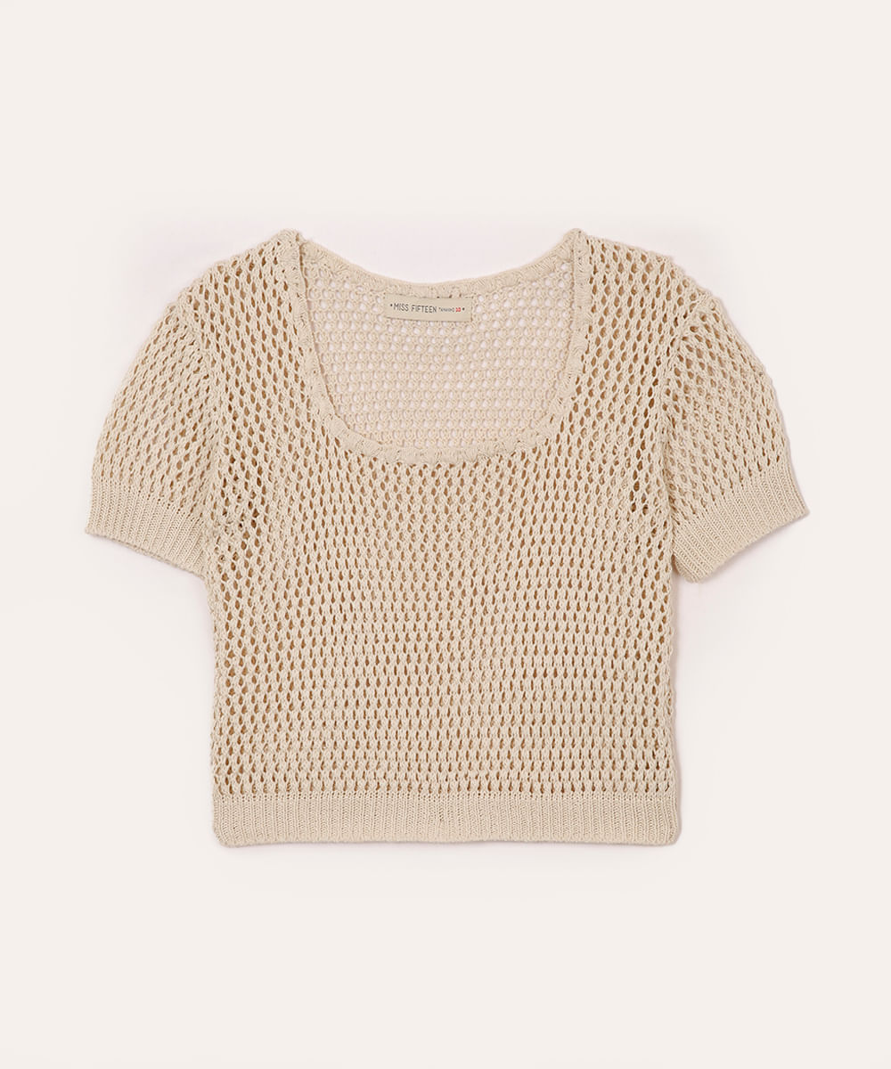 cropped de tricot juvenil texturizado bege