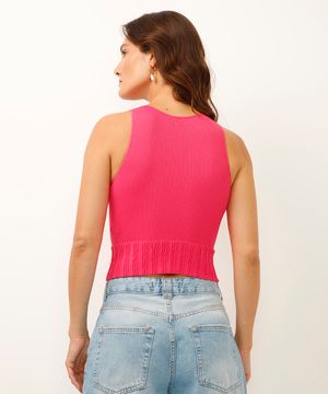 cropped canelado halterneck alça média rosa