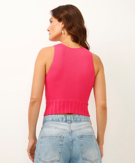 cropped canelado halterneck alça média rosa