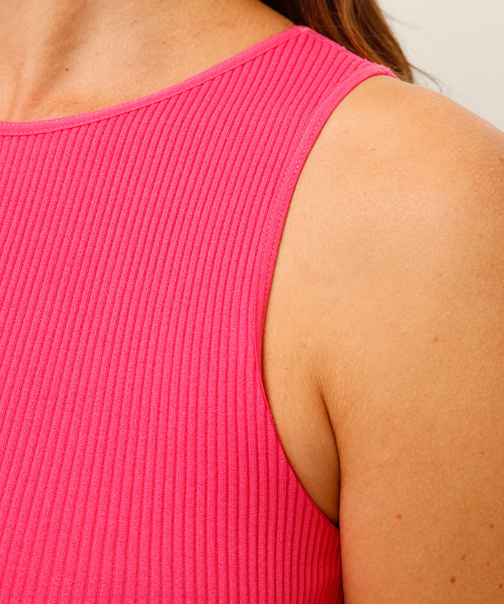 cropped canelado halterneck alça média rosa