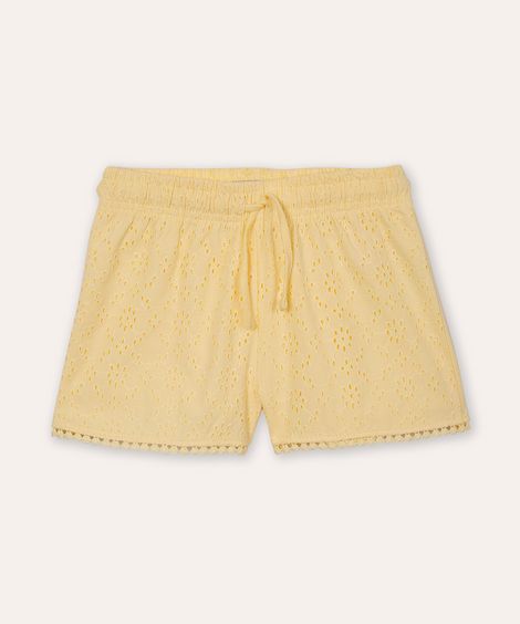short infantil de algodão com laise amarelo