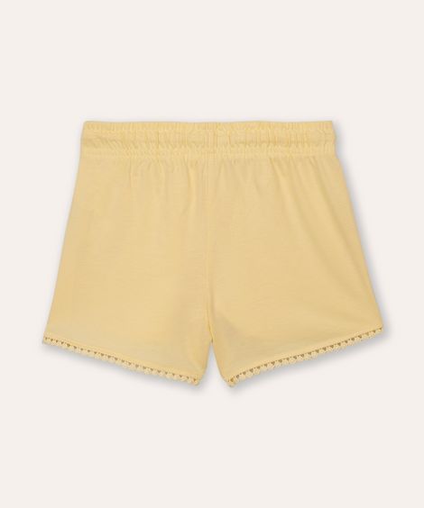 short infantil de algodão com laise amarelo