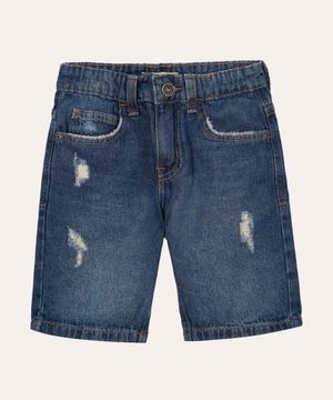 bermuda jeans infantil destroyed azul