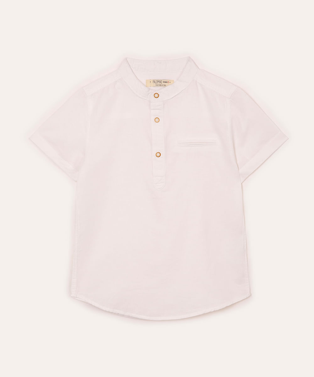camisa infantil com linho gola padre branca