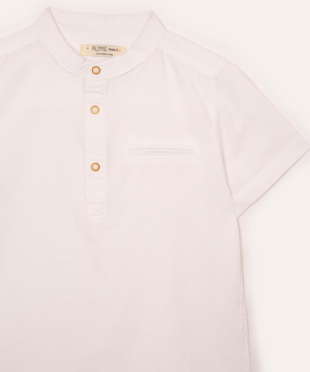 camisa infantil com linho gola padre branca