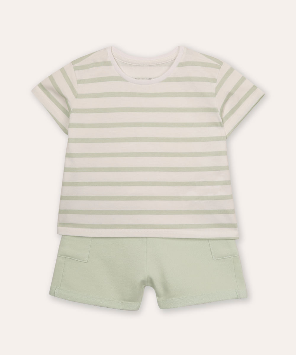 conjunto infantil de algodão listrado verde