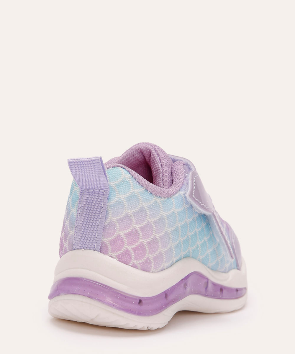 tênis casual infantil sereia com led lilás