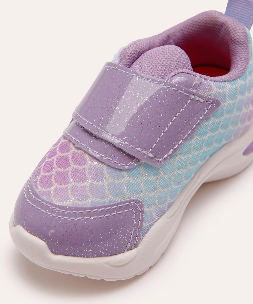 tênis casual infantil sereia com led lilás