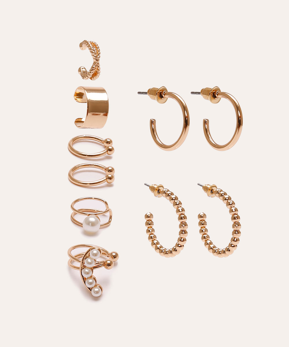 kit de 8 brincos com pérola dourado