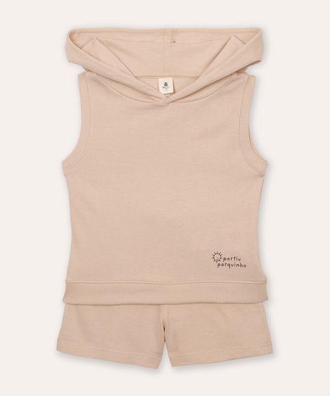 conjunto infantil curto com capuz partiu parquinho bege