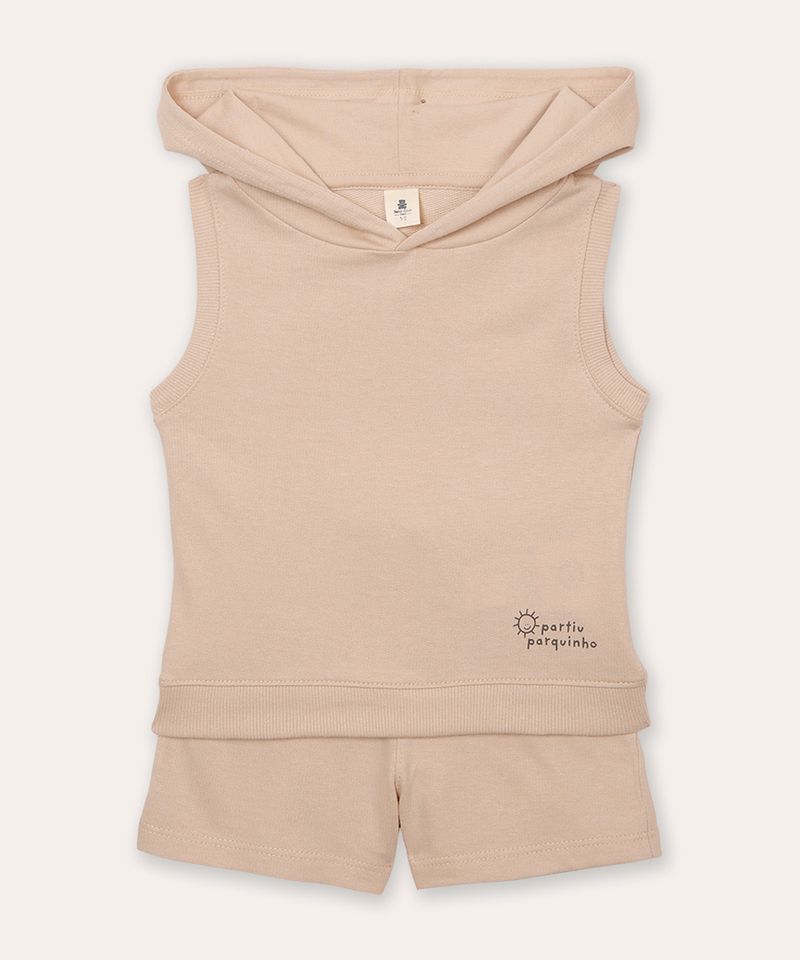 conjunto infantil curto com capuz partiu parquinho bege