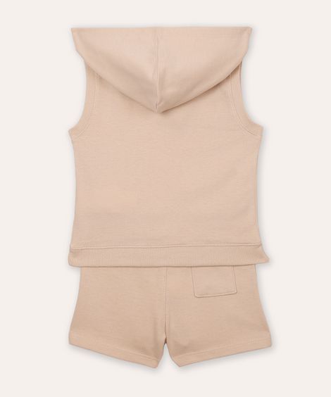 conjunto infantil curto com capuz partiu parquinho bege