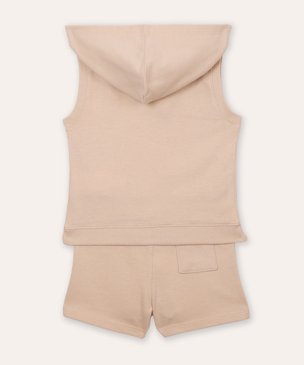 conjunto infantil curto com capuz partiu parquinho bege