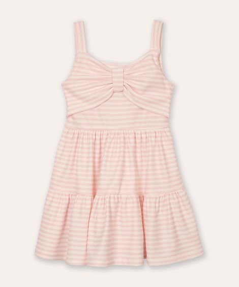 vestido midi infantil listrado com laço rosa