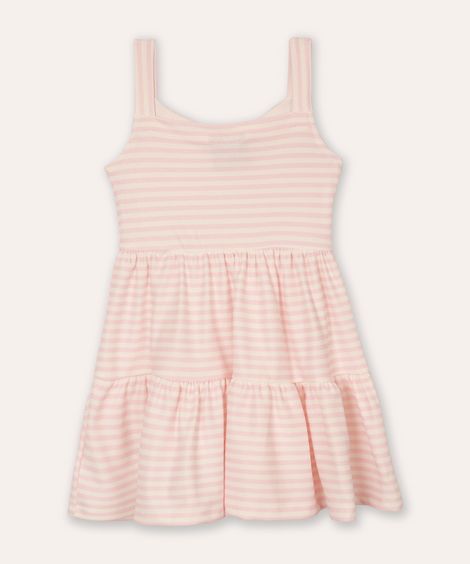 vestido midi infantil listrado com laço rosa