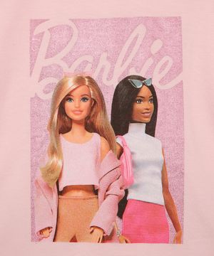 pijama curto infantil com prendedor de cabelo barbie rosa