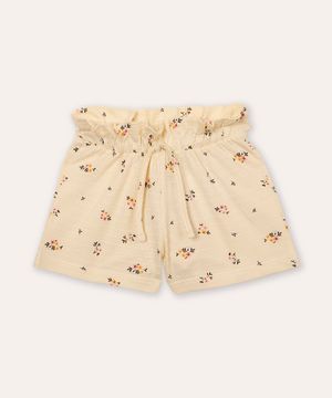 short curto infantil floral texturizado bege
