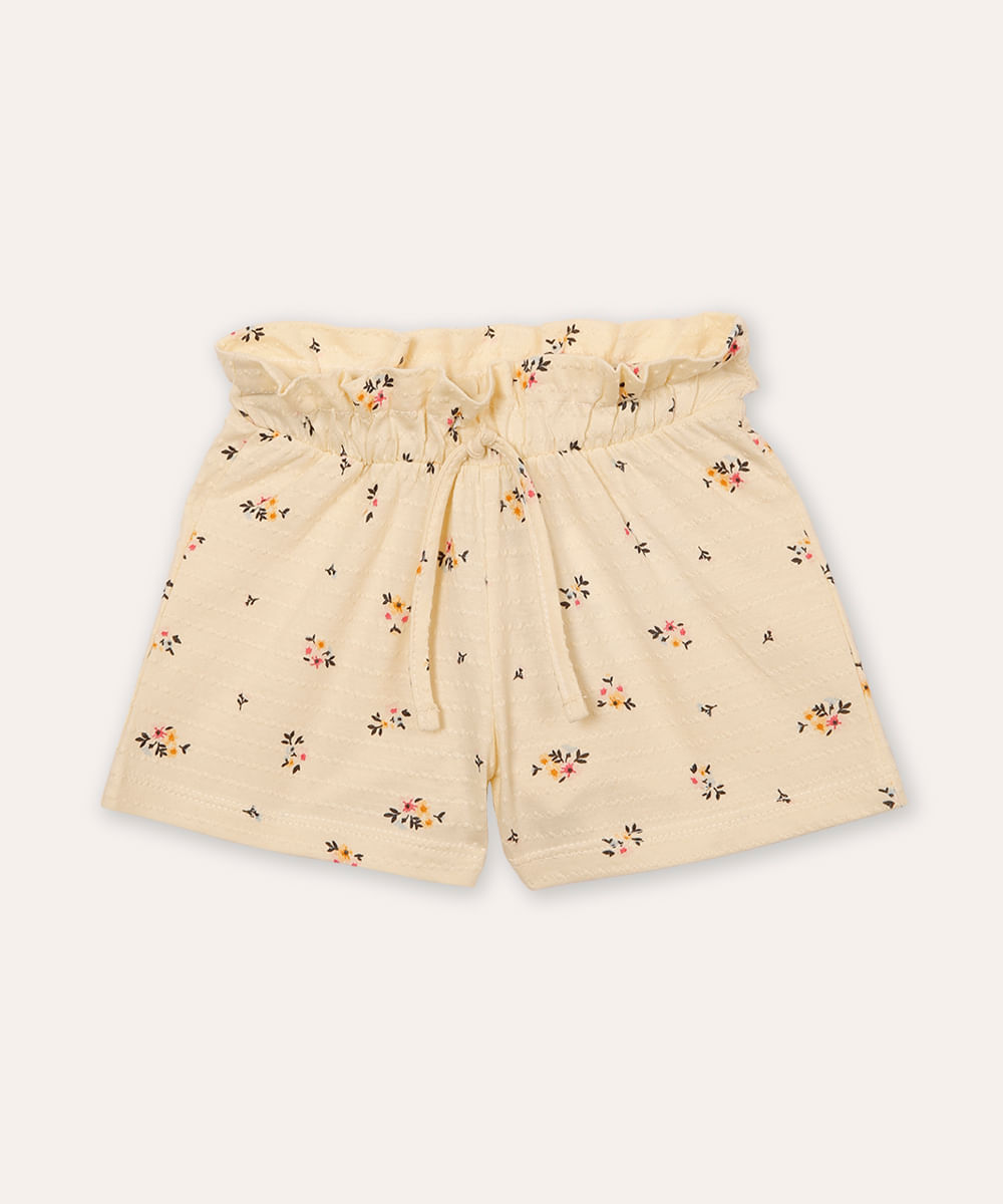 short curto infantil floral texturizado bege