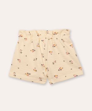 short curto infantil floral texturizado bege