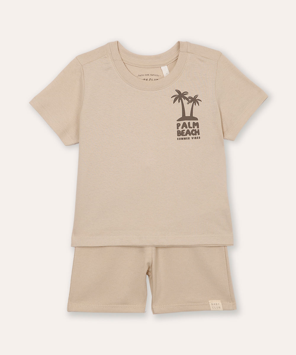 conjunto infantil curto palm beach bege