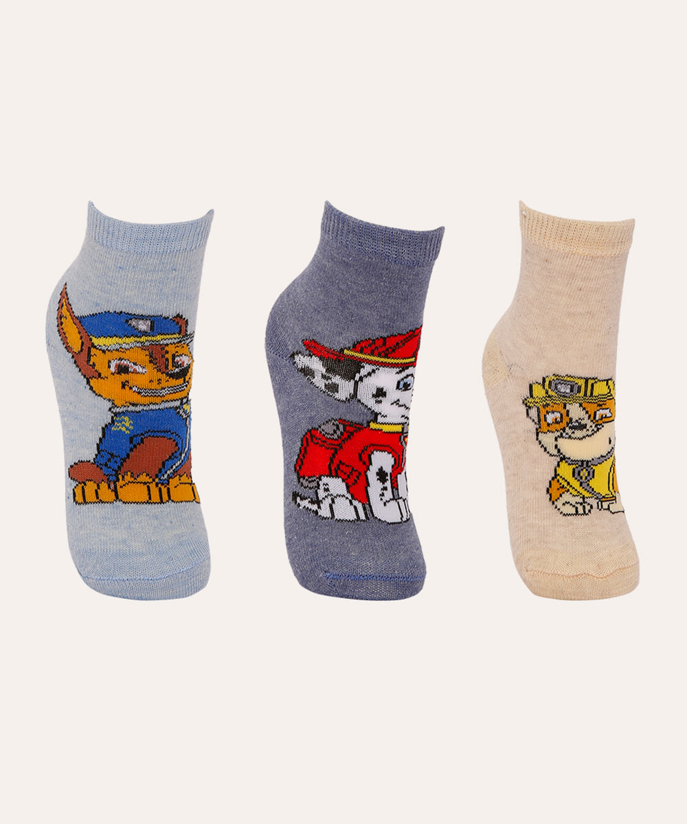 kit de 3 meias infantis cano médio patrulha canina colorido