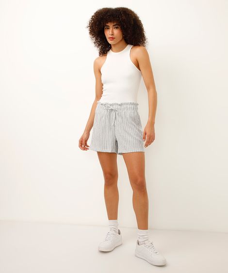 short clochard cintura alta texturizado off white